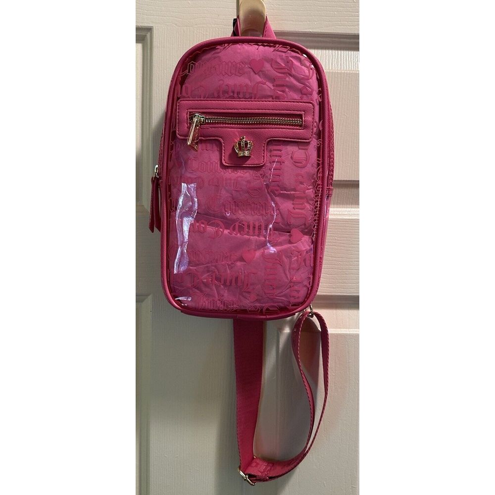 New Juicy Couture Heart Juicy Clear Pink Beachin Crossbody Sling Bag